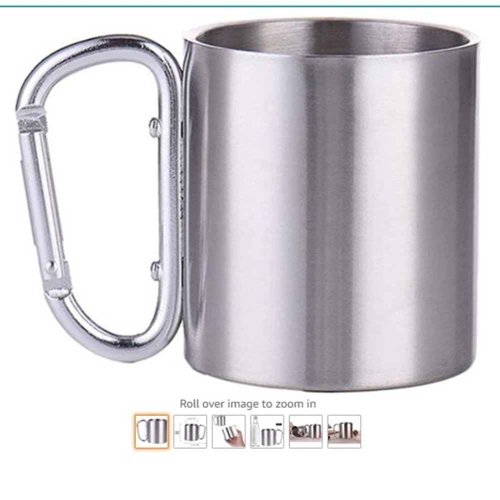 NEW Carabiner Mug Stainless Steel Drinking Cup 6 oz NWT